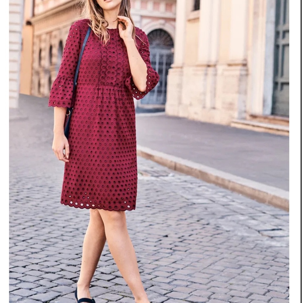 Boden Scallop Emboidery Eyelet Maroon Dress